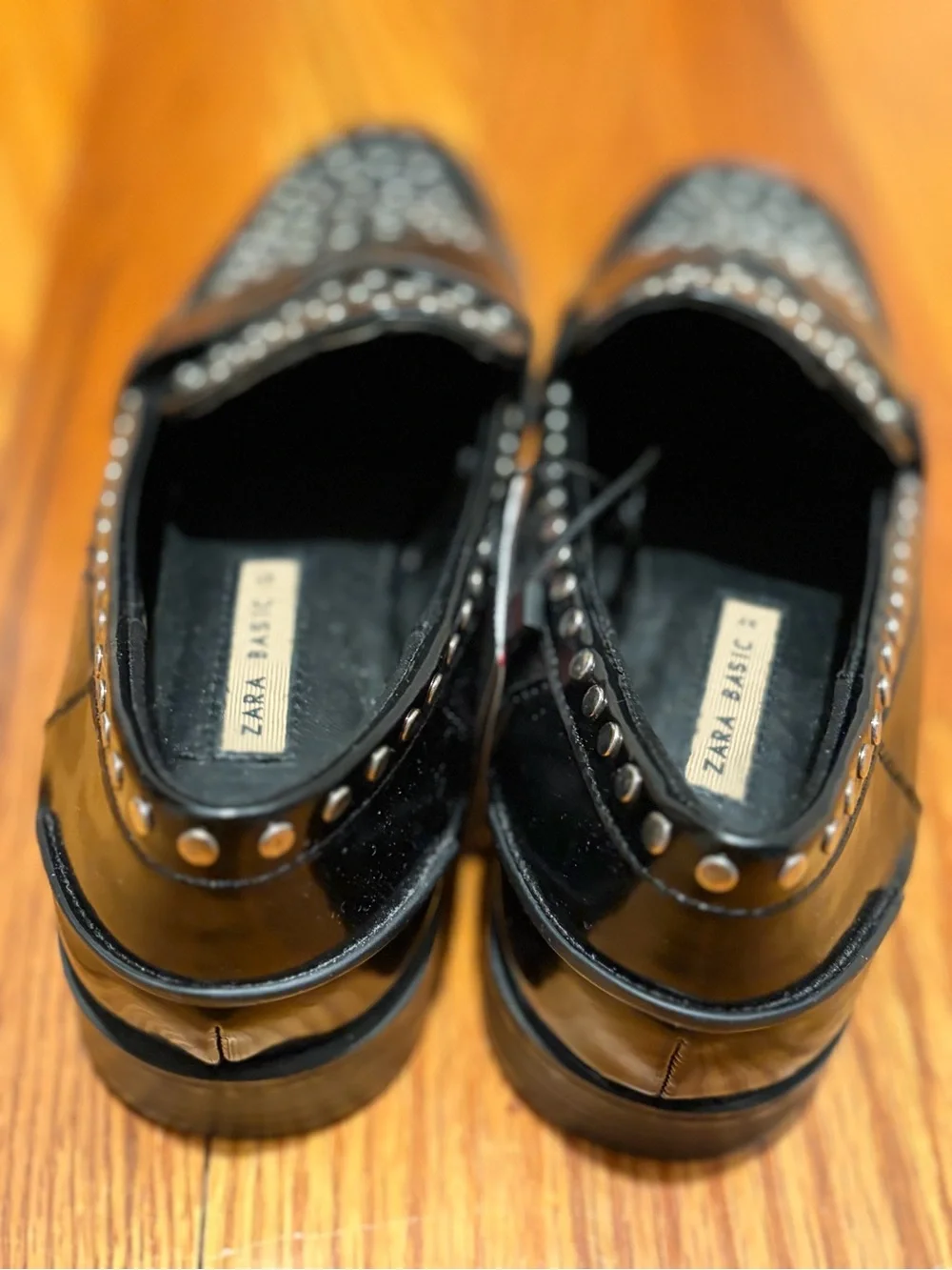 Black Studded Penny Loafers for women Sleek Slip-On Dress Shoes
